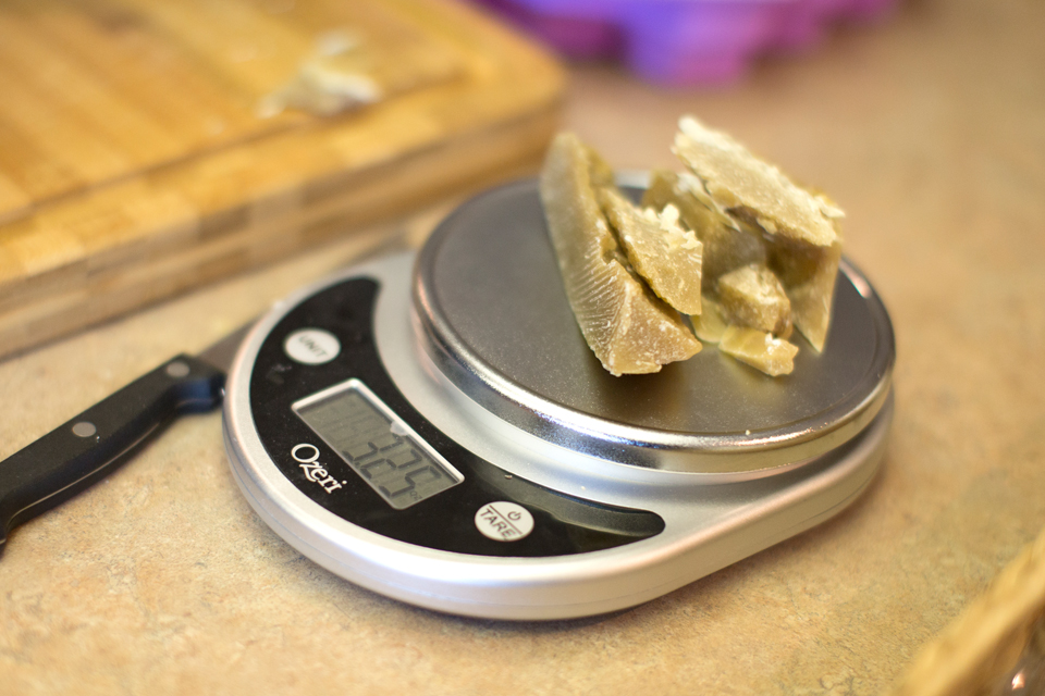 Weighing Beeswax for the lip balm