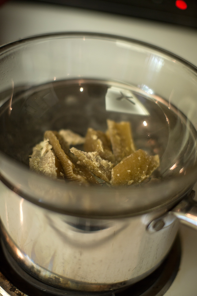 Melting the beeswax for the lip balm